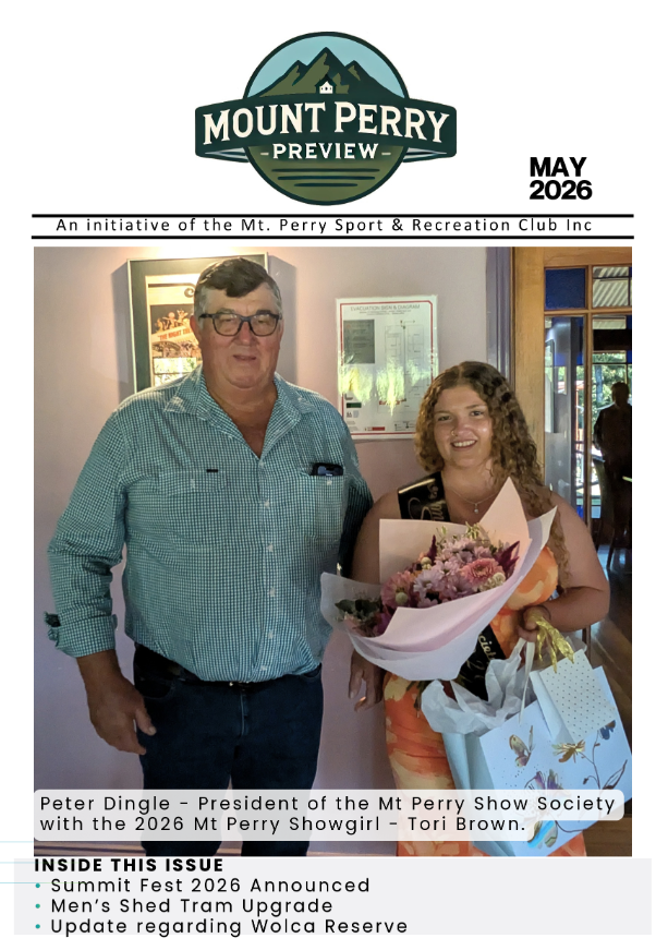 Cover page of the Mount Perry Preview May 2026 issue.